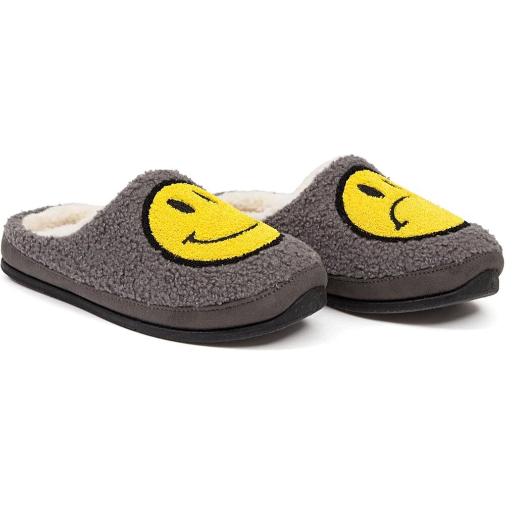 DEER STAGS Men's Smiley Face Gray Cushioned Round Slip on Wink Slippers Size 7M